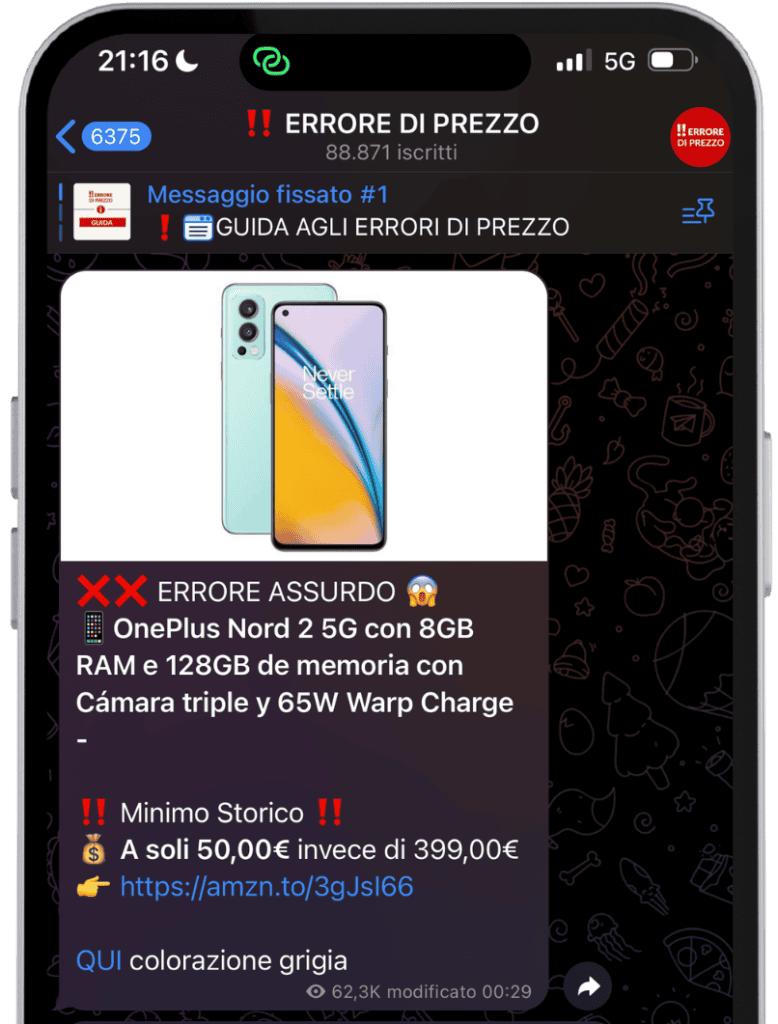 esempio di errore di prezzo su Amazon - canale Telegram
